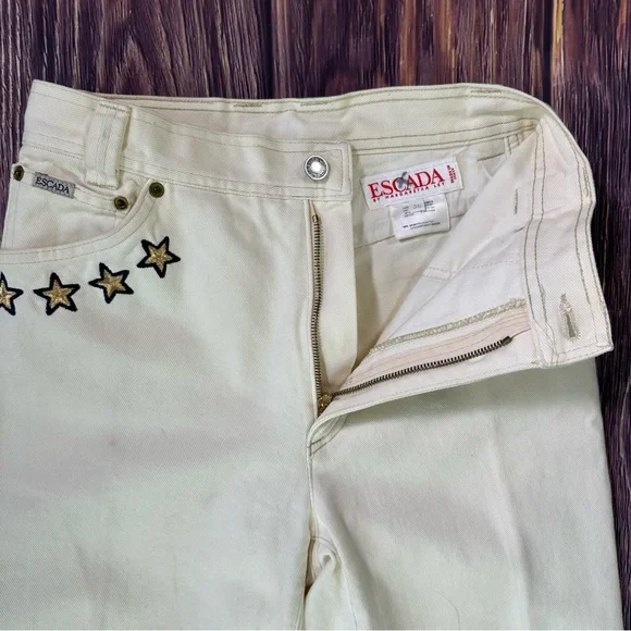 Vintage Escada by Margaretha Ley Cream Jeans w/ Nautical & Star Embroidery - Picture 4 of 11